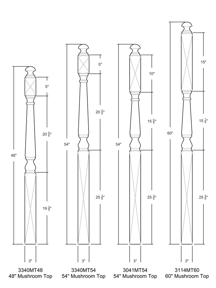 Colonial 4010MT Series Mushroom Top Newel Post (3")