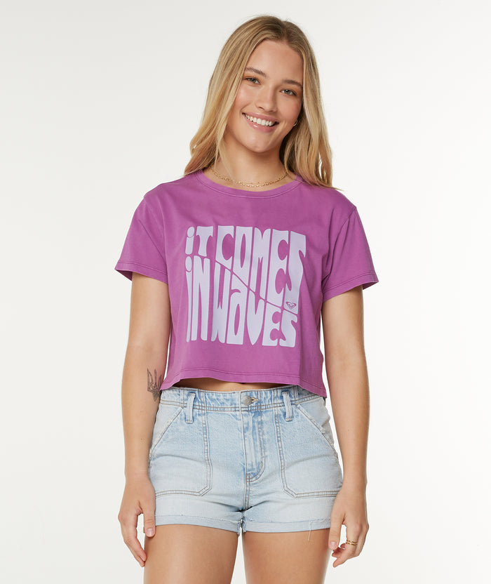 Comes In Waves Cropped Boxy Tee - Striking Purple Comes In Waves - Roxy