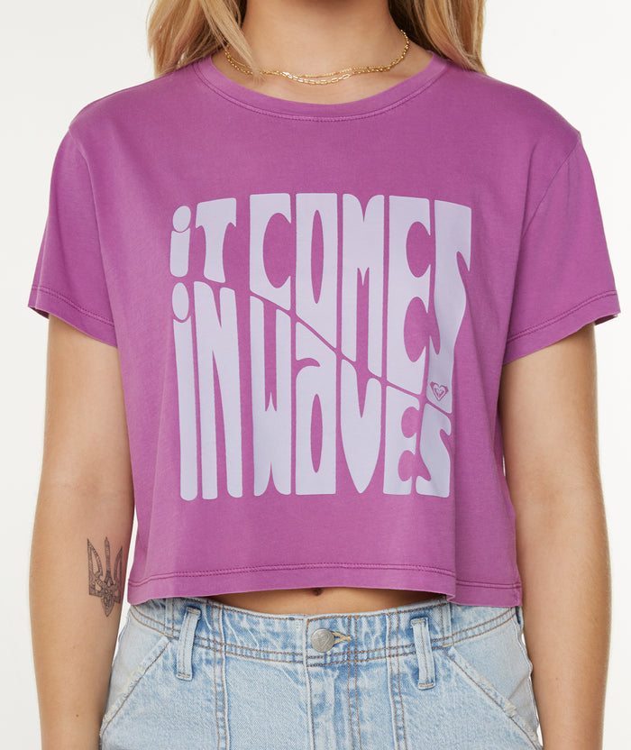 Comes In Waves Cropped Boxy Tee - Striking Purple Comes In Waves - Roxy