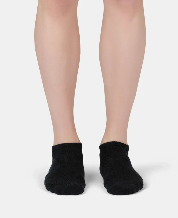 Compact Cotton Terry Low Show Socks with StayFresh Treatment - Black (Pack of 3)