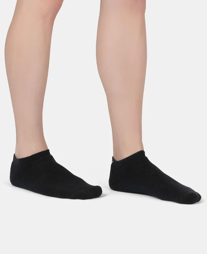 Compact Cotton Terry Low Show Socks with StayFresh Treatment - Black (Pack of 3)