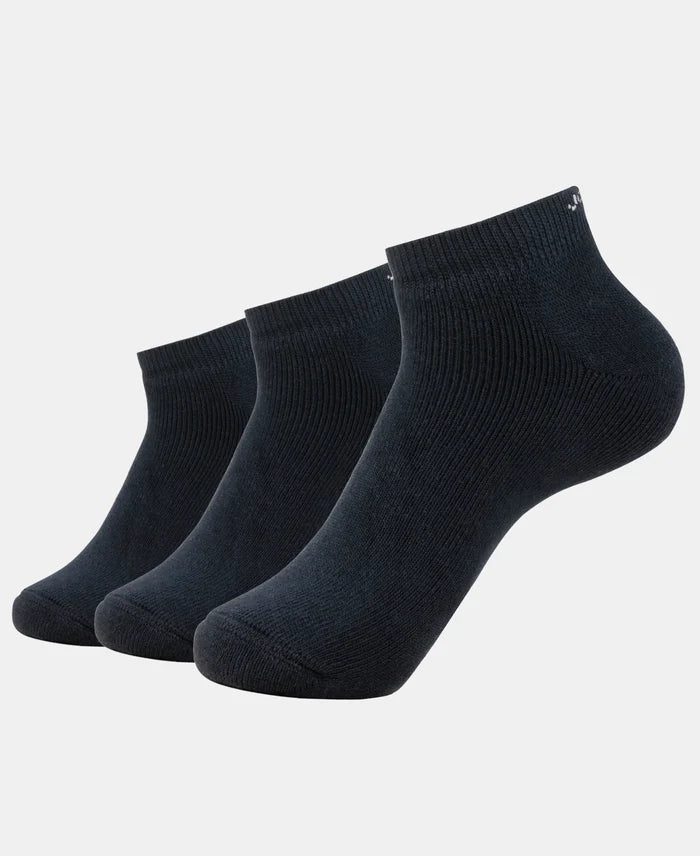 Compact Cotton Terry Low Show Socks with StayFresh Treatment - Black (Pack of 3)