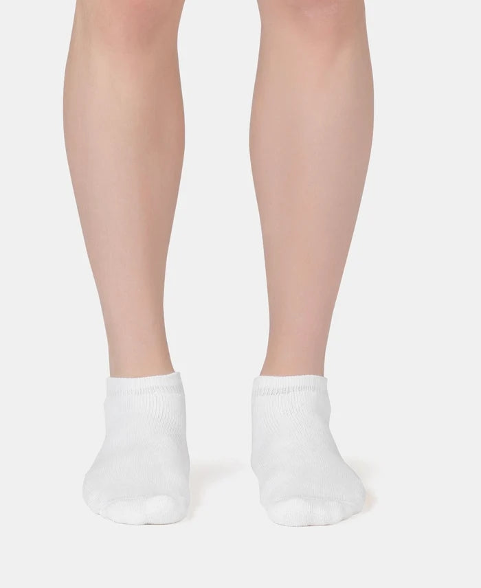 Compact Cotton Terry Low Show Socks with StayFresh Treatment - White (Pack of 3)