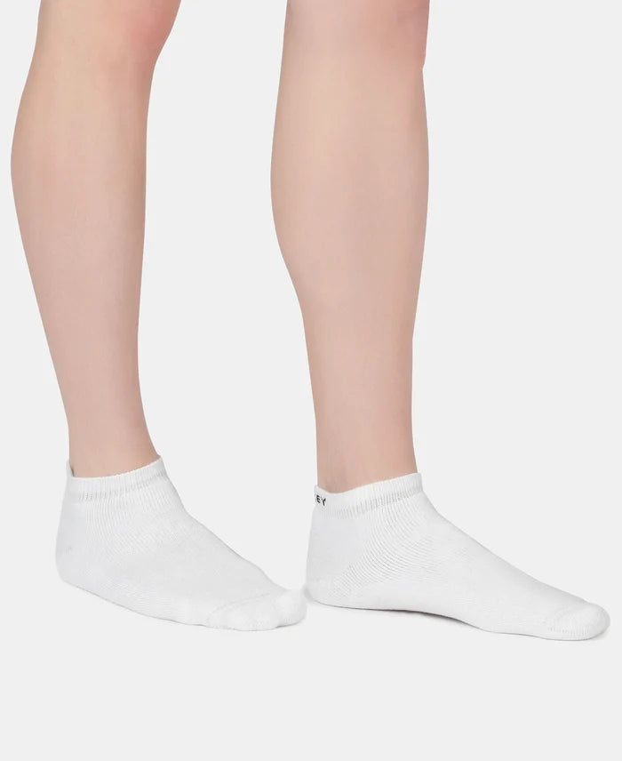 Compact Cotton Terry Low Show Socks with StayFresh Treatment - White (Pack of 3)