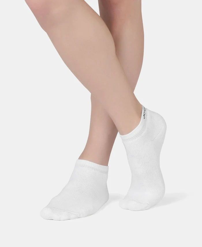 Compact Cotton Terry Low Show Socks with StayFresh Treatment - White (Pack of 3)