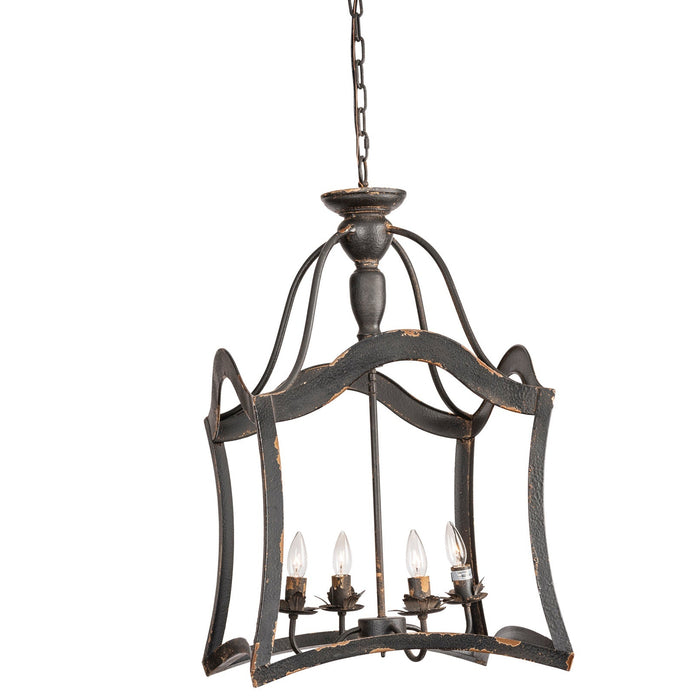 Pendant Crestview Collection CVPDA007 La Roux 4 light Black Metal Farmhouse Chandelier Crestview Collection