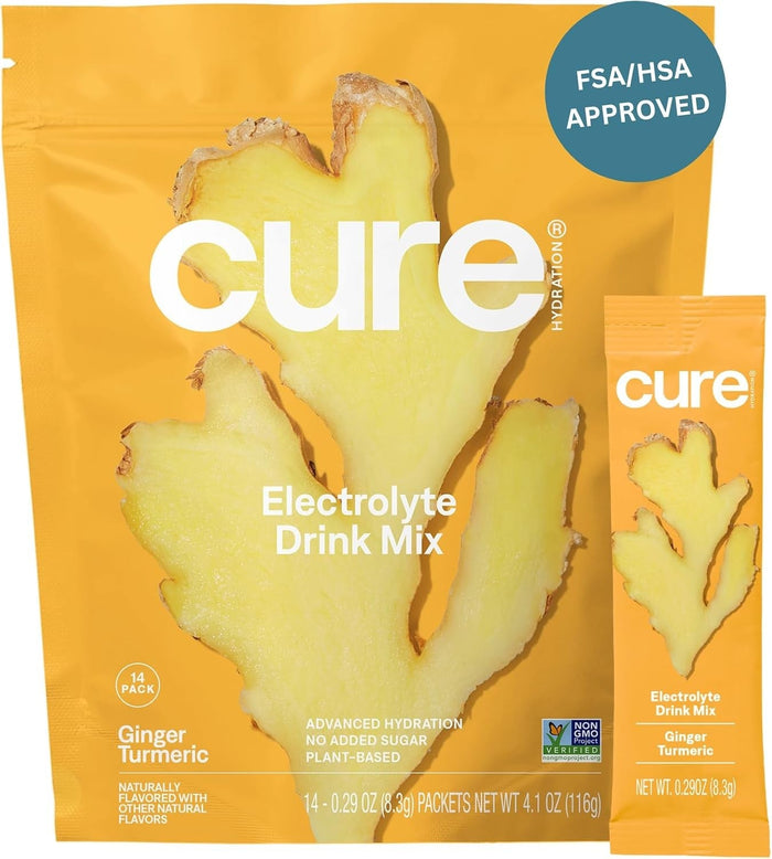 Cure Hydration Electrolyte Drink Powder, Ginger Turmeric, 14 Packets - HM1003-Pack - LL Medico