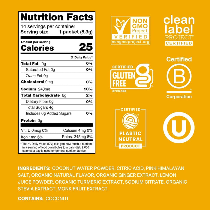 Cure Hydration Electrolyte Drink Powder, Ginger Turmeric, 14 Packets - HM1003-Pack - LL Medico