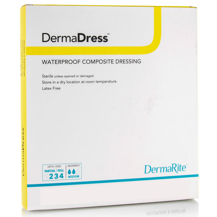 DermaRite DermaDress Composite Dressing, Square Sterile Waterproof Film Backing - 00276E - LL Medico