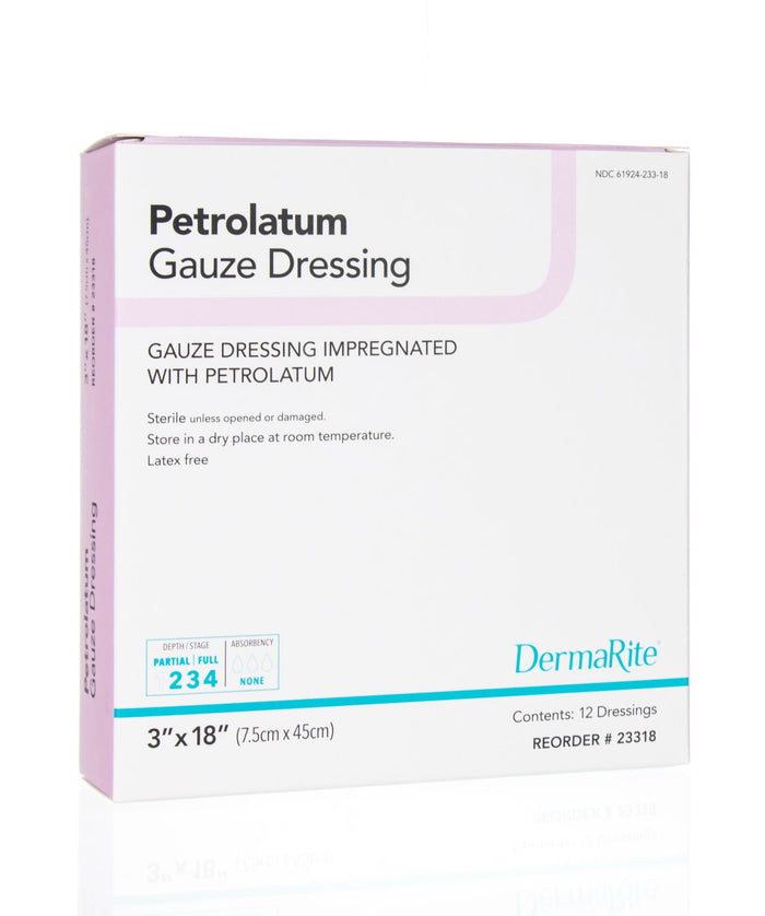 DermaRite Petrolatum Gauze Dressing, Sterile, 3" x 18"