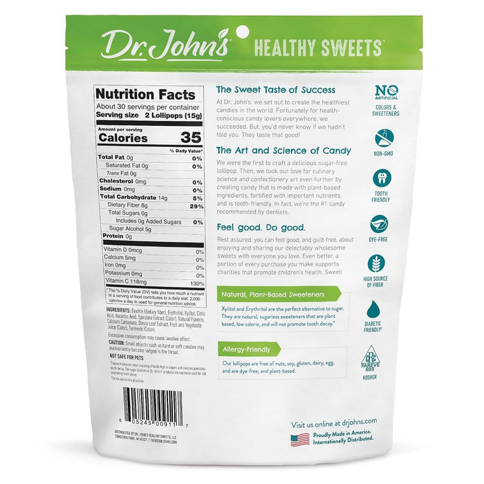 Dr. John's Candies Sugar Free Lollipops - 4056-Bag - LL Medico