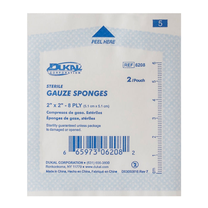 Dukal Sterile Gauze Sponges, 2" x 2", 8-Ply - 6208 - LL Medico