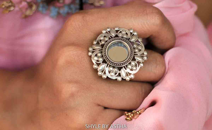 Dulari Mirror Carved Ring
