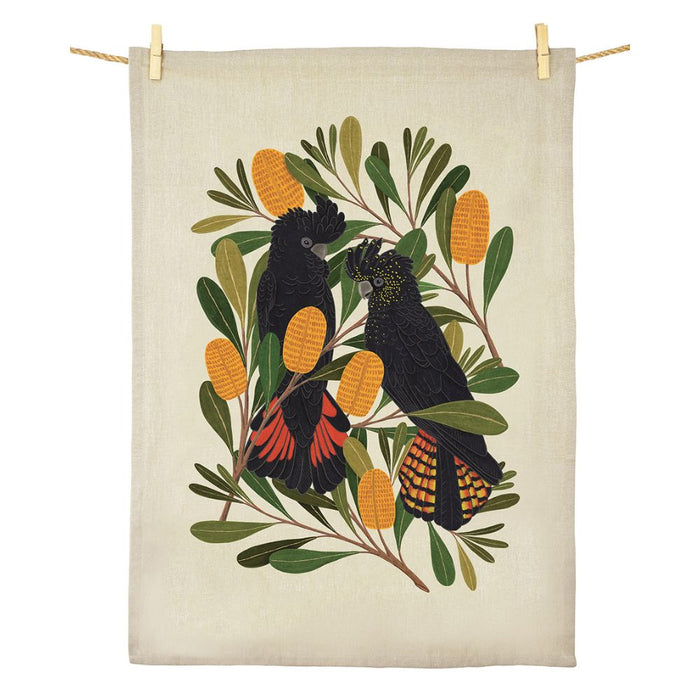 Earth Greetings Organic Cotton Tea Towel - Cockatoos & Banksia