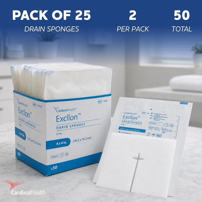 Cardinal Health Excilon I.V. / Drain Split Dressing, 4 x 4 Inch, 6-Ply
