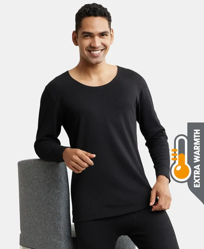 Extra Warmth Super Combed Cotton Rich Full Sleeve Thermal Undershirt with StayWarm Technology - Black