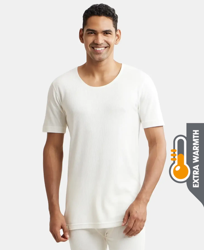 Extra Warmth Super Combed Cotton Rich Half Sleeved Thermal Undershirt with StayWarm Technology - Off White