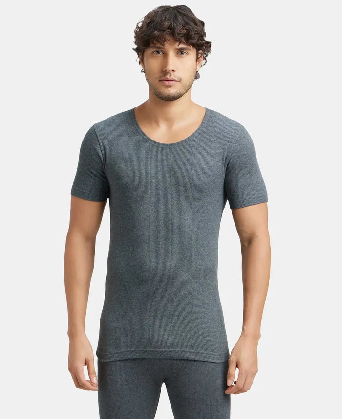 Super Combed Cotton Rich Half Sleeved Thermal Undershirt with StayWarm Technology - Charcoal Melange-1