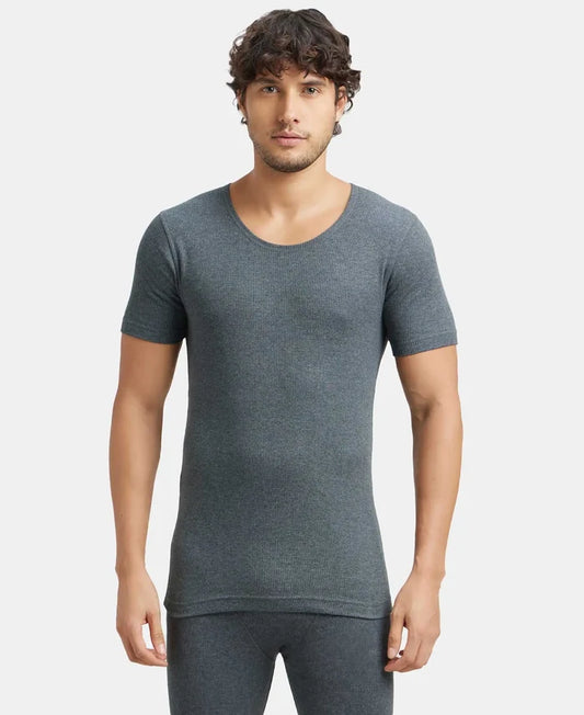 Super Combed Cotton Rich Half Sleeved Thermal Undershirt with StayWarm Technology - Charcoal Melange-1