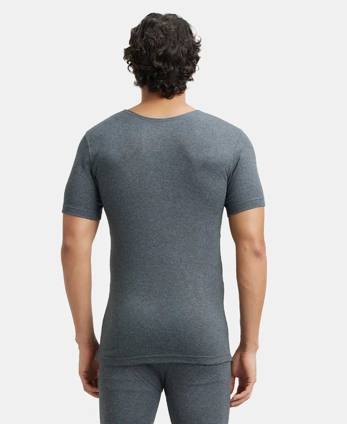 Super Combed Cotton Rich Half Sleeved Thermal Undershirt with StayWarm Technology - Charcoal Melange-3