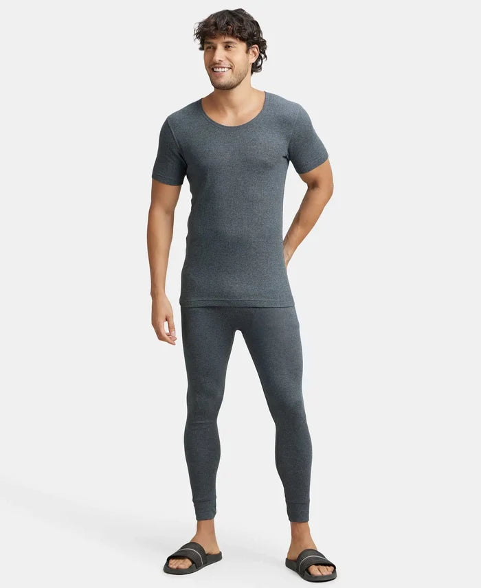 Super Combed Cotton Rich Half Sleeved Thermal Undershirt with StayWarm Technology - Charcoal Melange-4