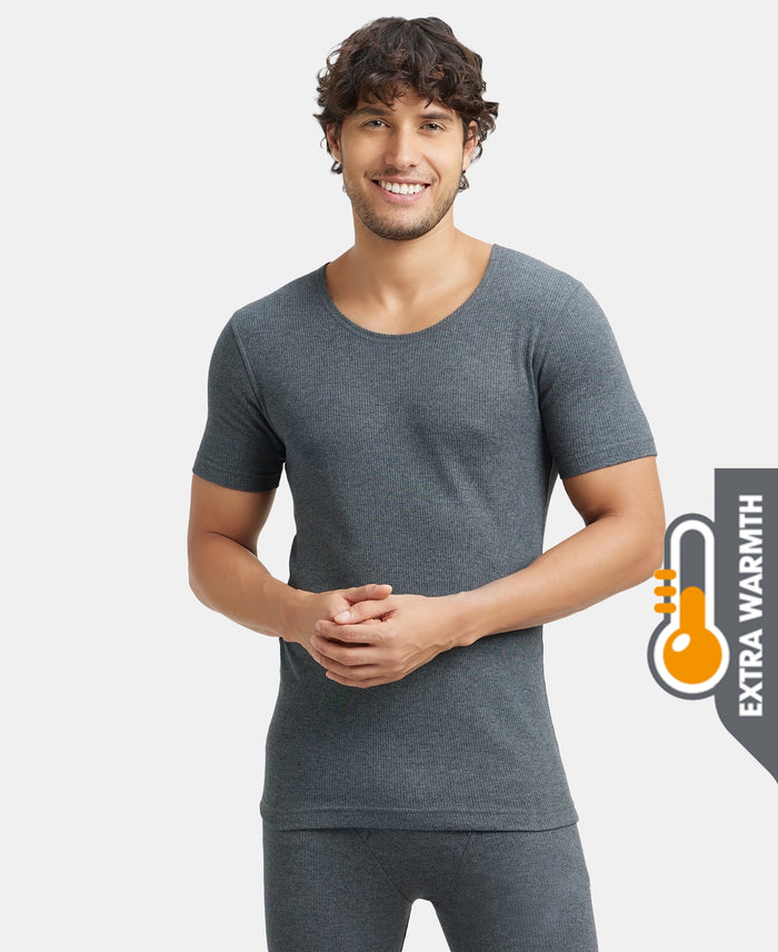 Extra Warmth Super Combed Cotton Rich Half Sleeved Thermal Undershirt with StayWarm Technology - Charcoal Melange