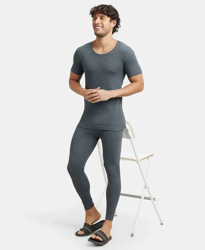 Super Combed Cotton Rich Half Sleeved Thermal Undershirt with StayWarm Technology - Charcoal Melange-6