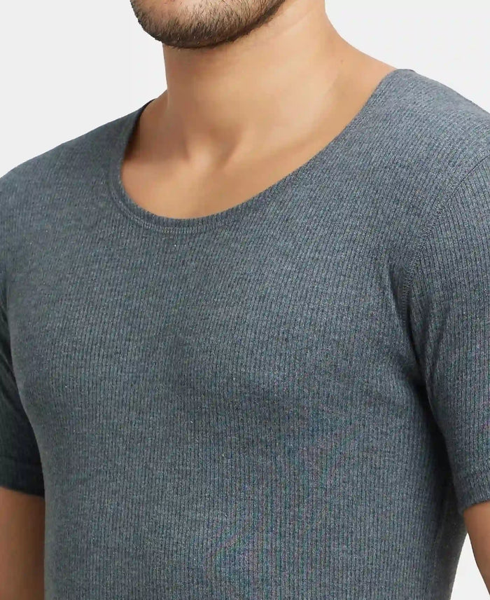 Super Combed Cotton Rich Half Sleeved Thermal Undershirt with StayWarm Technology - Charcoal Melange-7