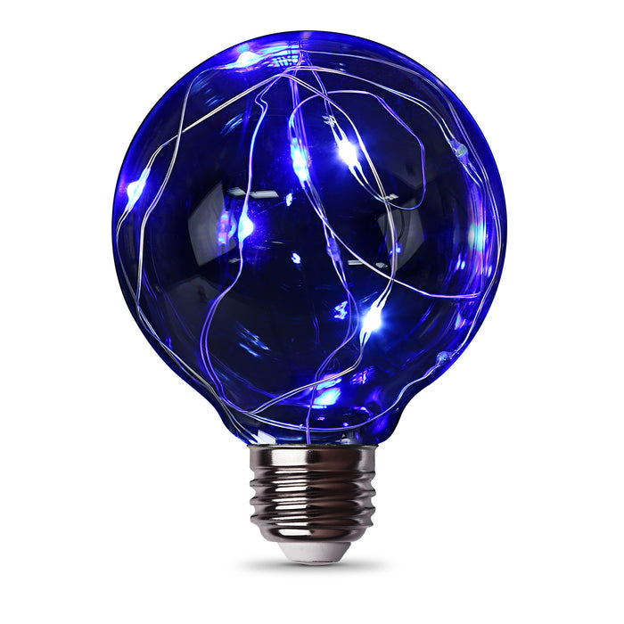 LED Light Bulbs Feit FY/G25/B/TWK/LEDG25 Twinkling Blue & White LED Fairy G25 Globe Light Bulb Feit Electric