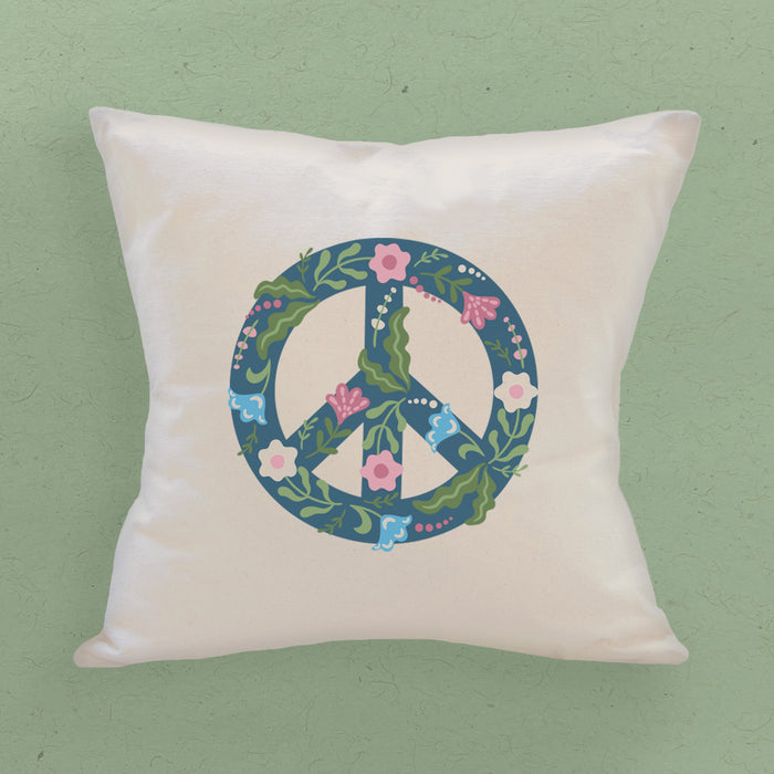 Floral Peace Sign - Square Canvas Pillow