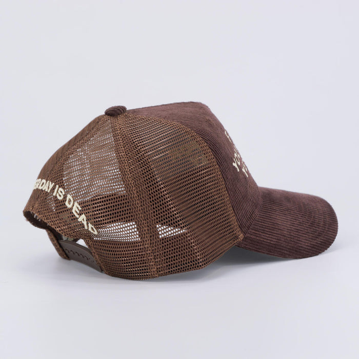 Forgive Yourself For Yesterday Mocha Corduroy Trucker