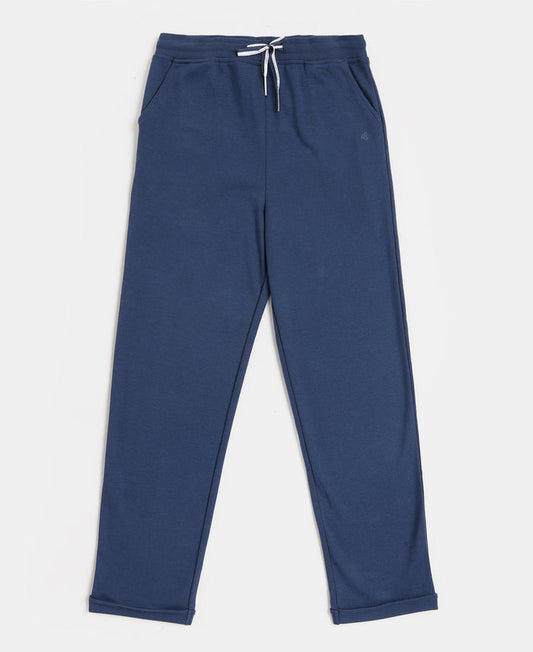 Girls Super Combed Cotton Straight Fit Trackpants with Side Pocket - Denim Indigo