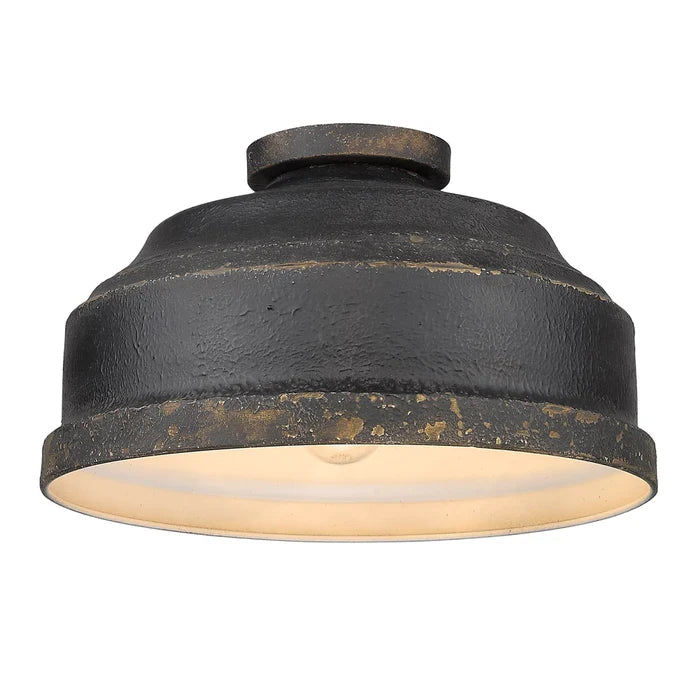 Flush Mount Golden Lighting 0806-FM ABI Keating 3 Light Antique Black Iron Farmhouse Flush Mount Golden Lighting