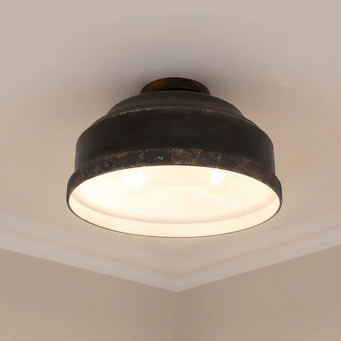 Flush Mount Golden Lighting 0806-FM ABI Keating 3 Light Antique Black Iron Farmhouse Flush Mount Golden Lighting