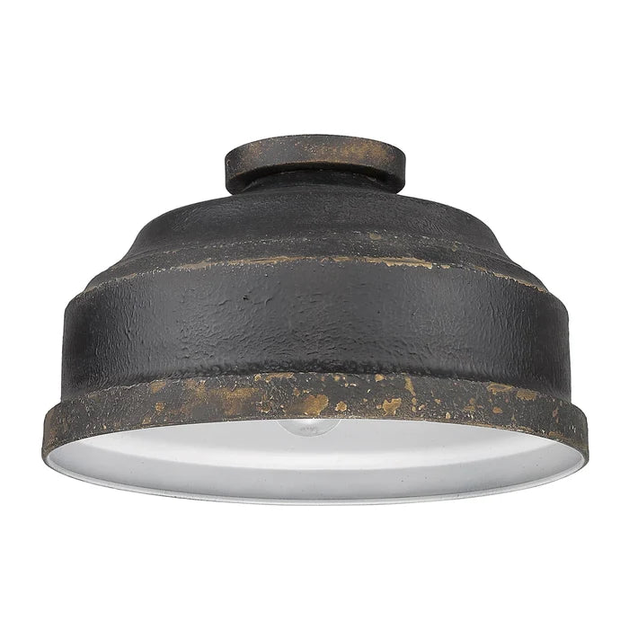 Flush Mount Golden Lighting 0806-FM ABI Keating 3 Light Antique Black Iron Farmhouse Flush Mount Golden Lighting