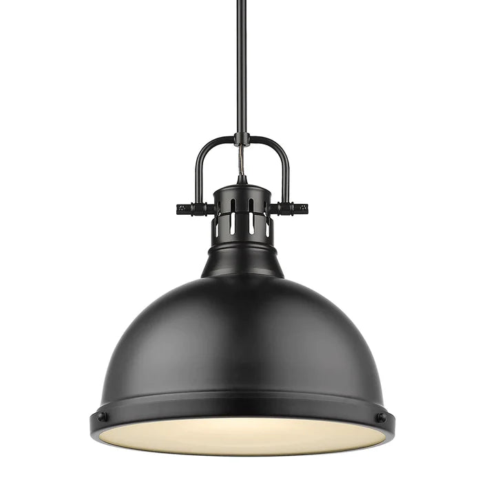Pendant Golden Lighting 3604-L BLK-BLK Duncan Large Black Farmhouse Pendant Golden Lighting