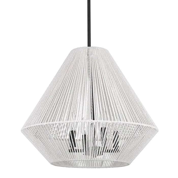 Pendant Golden Lighting  6937-4P BLK-WR Valentina 4 Light White Raphia Rope Pendant Golden Lighting
