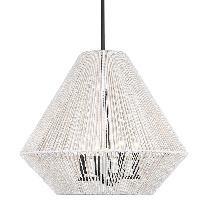 Pendant Golden Lighting  6937-4P BLK-WR Valentina 4 Light White Raphia Rope Pendant Golden Lighting