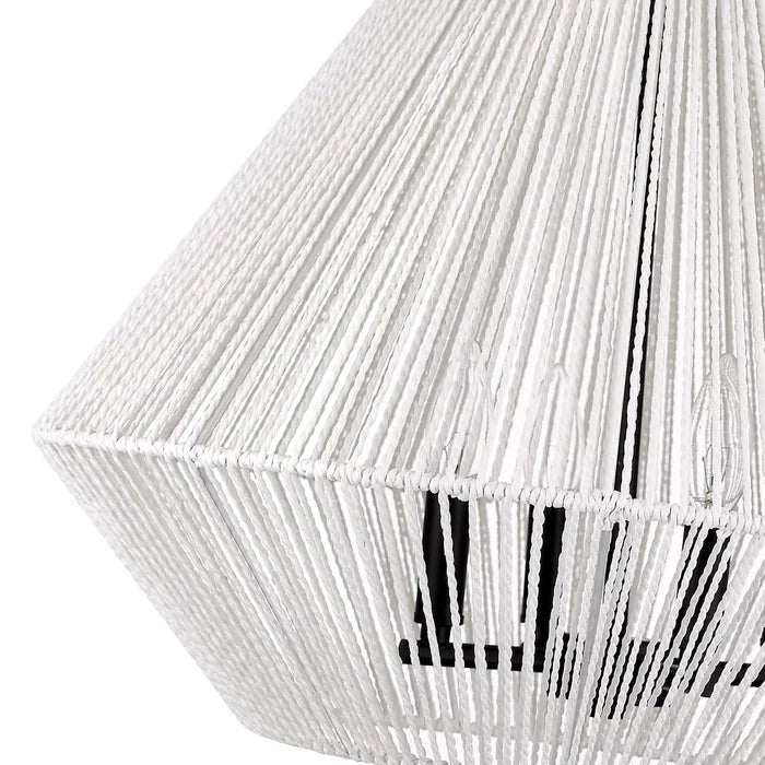 Pendant Golden Lighting  6937-4P BLK-WR Valentina 4 Light White Raphia Rope Pendant Golden Lighting