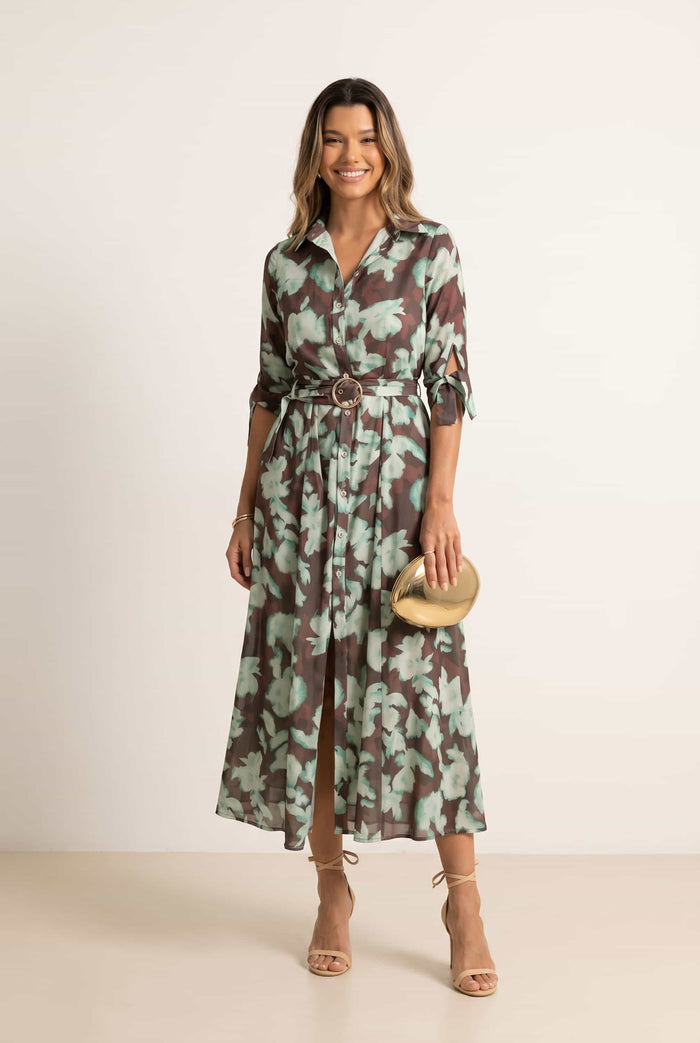 Green/Choc Floral Daphne Dress