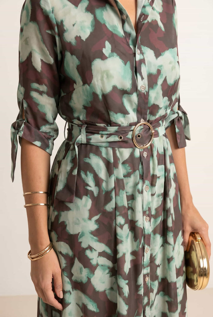 Green/Choc Floral Daphne Dress