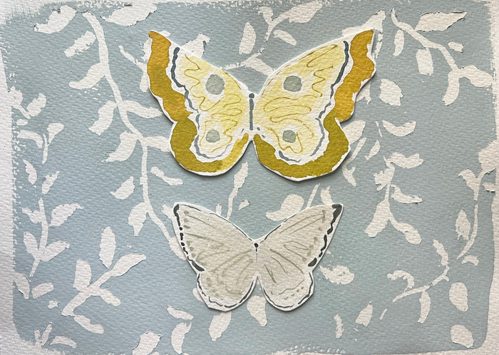 Hidden Gardens: Butterfly Branches Sky, Original 9x12