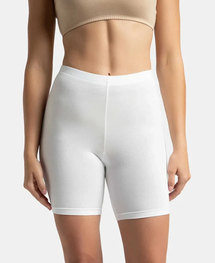High Coverage Super Combed Cotton Elastane Stretch Shorties With Concealed Waistband - White-1