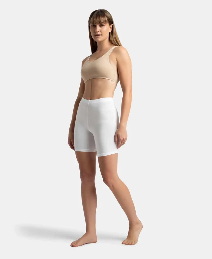 High Coverage Super Combed Cotton Elastane Stretch Shorties With Concealed Waistband - White-4