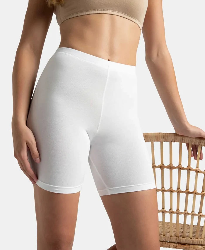 High Coverage Super Combed Cotton Elastane Stretch Shorties With Concealed Waistband - White-5