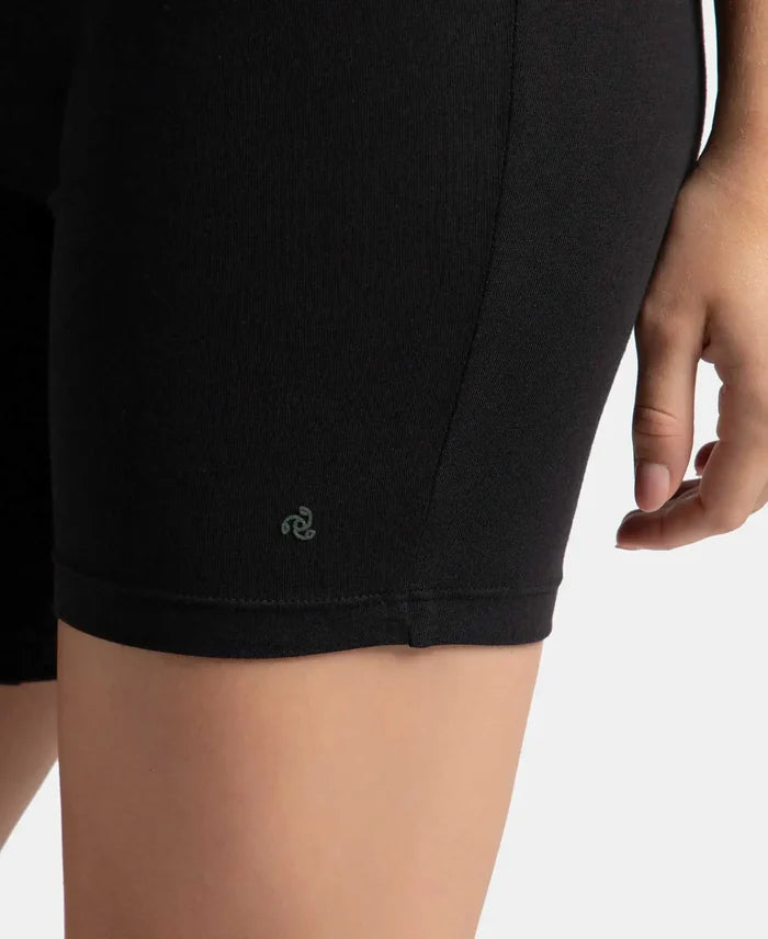 High Coverage Super Combed Cotton Elastane Stretch Shorties With Concealed Waistband - Black-8