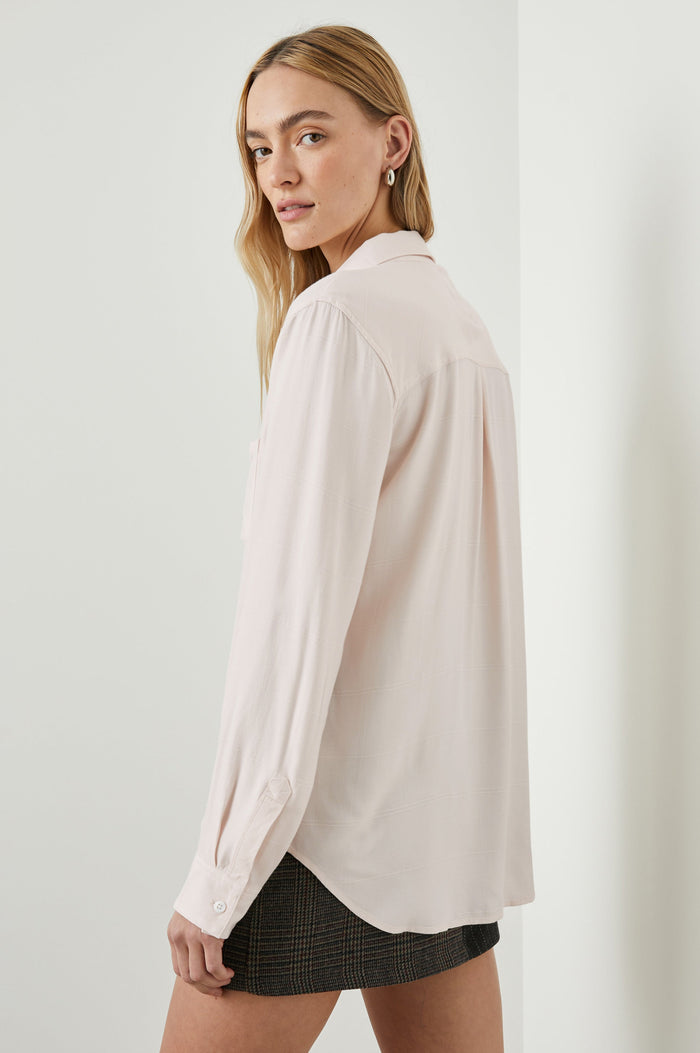 Hunter Long-Sleeve Button Up with a Chest Patch Pocket in Rosewater Colorway - Back View Featured on Model