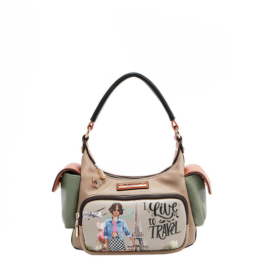 I LIVE TO TRAVEL SMALL SHOULDER BAG