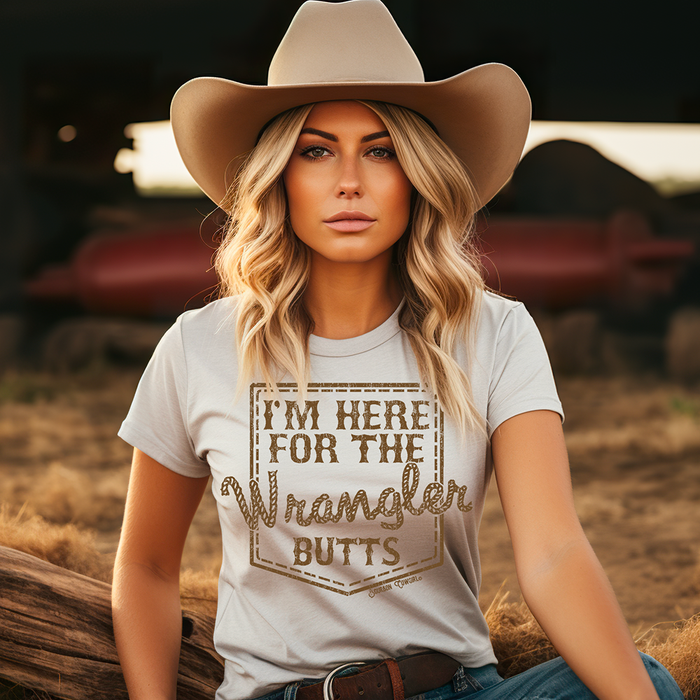 Woman in Wrangler Butts Cream Tee