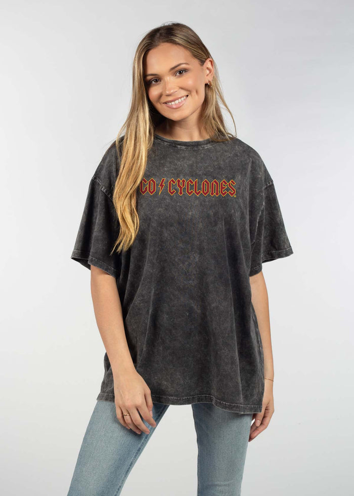 Iowa State Cyclones Unisex Graphite Oversized Mineral wash T-Shirt with Lived-in feel and look, short sleeve, crew neck and drop shoulders